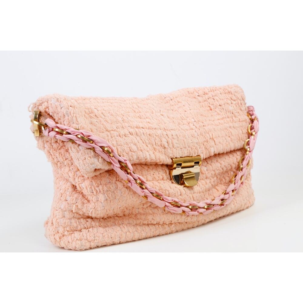Nina Ricci Liane Pink Bouclé Shoulder Bag Chain Strap Tweed Evening Purse